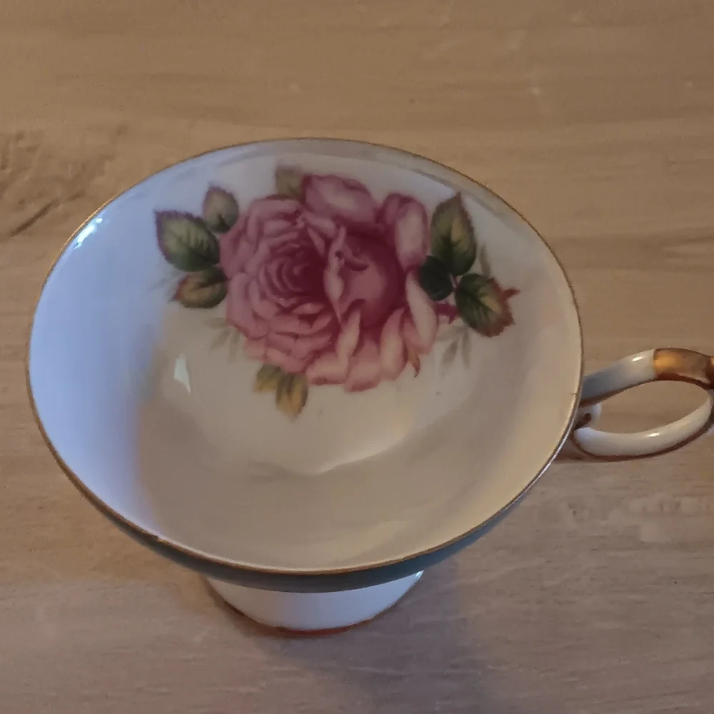 Royal Halsey Rose Tea Cup And Saucer Set.  Teal Gold